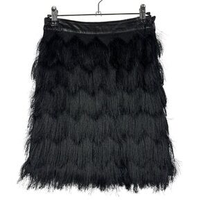 JOA Black Layered Fringe Leather Waistband Flapper Mini Skirt XS